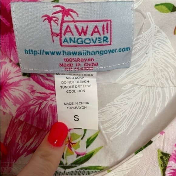 Hawii Hangover Mermaid Ruffle Dress Pink Hibiscus Flamingo Vine White Small - Picture 7 of 10